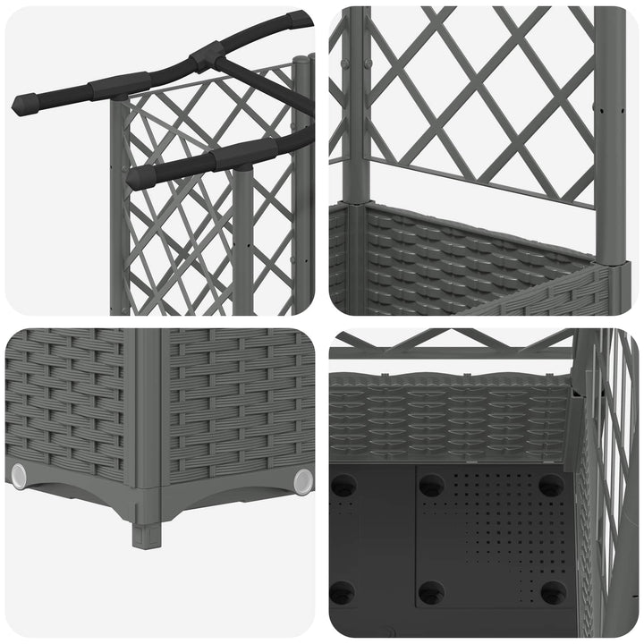 Hævet Bed med Trellis og Tag Lysegrå 203,5 x 40 x 123 cm PP