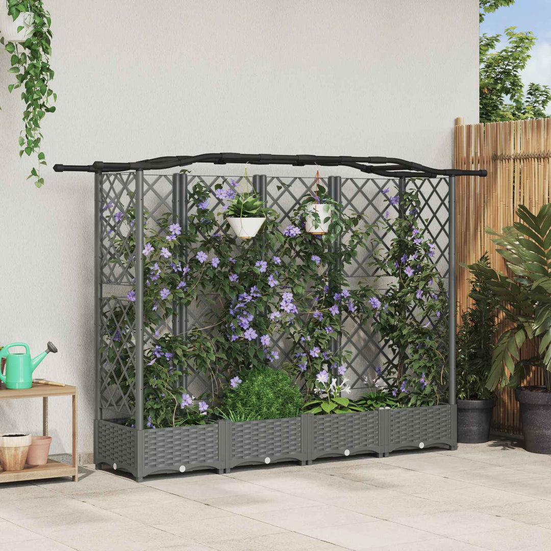 Hævet Bed med Trellis og Tag Lysegrå 203,5 x 40 x 123 cm PP
