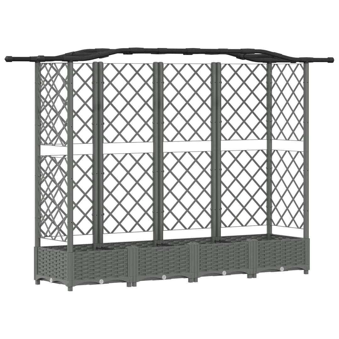 Hævet Bed med Trellis og Tag Lysegrå 203,5 x 40 x 123 cm PP