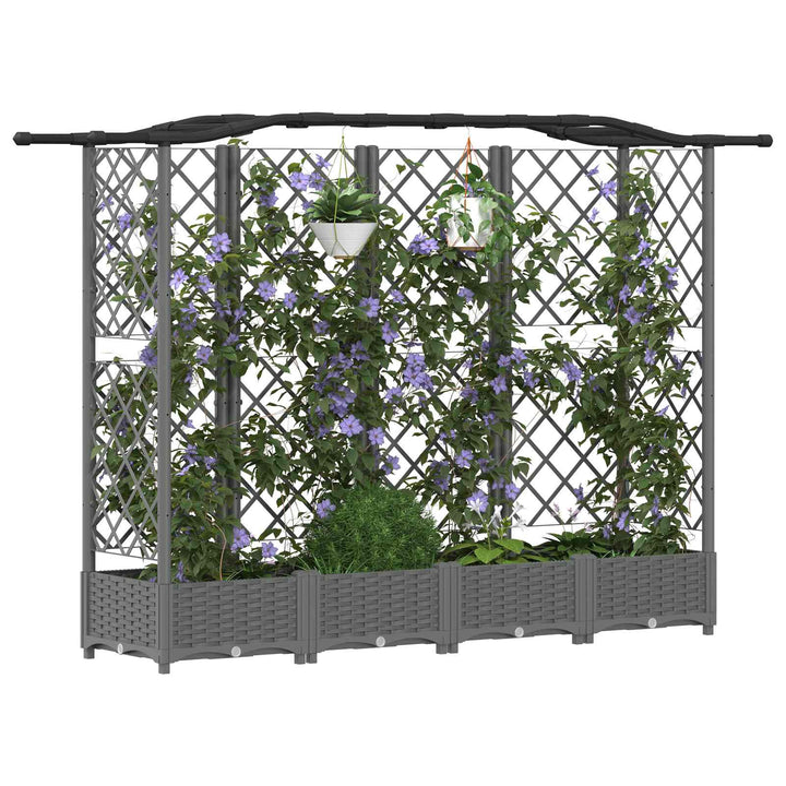 Hævet Bed med Trellis og Tag Lysegrå 203,5 x 40 x 123 cm PP