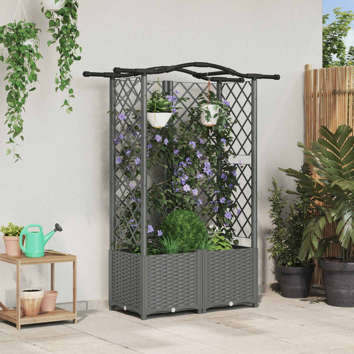 Hævet Bed med Trellis og Tag Lysegrå 122 x 40 x 138 cm PP