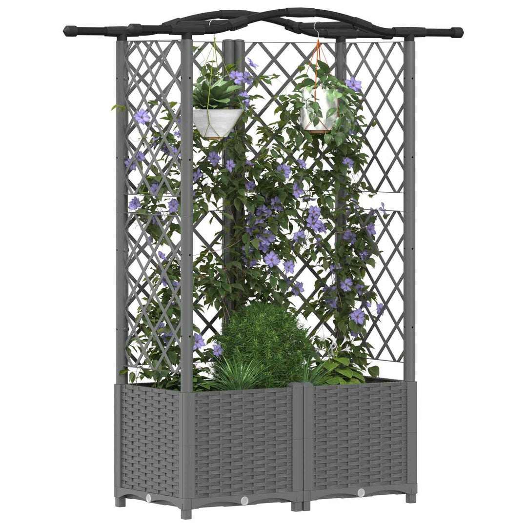 Hævet Bed med Trellis og Tag Lysegrå 122 x 40 x 138 cm PP