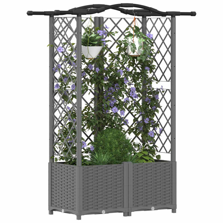 Hævet Bed med Trellis og Tag Lysegrå 122 x 40 x 138 cm PP