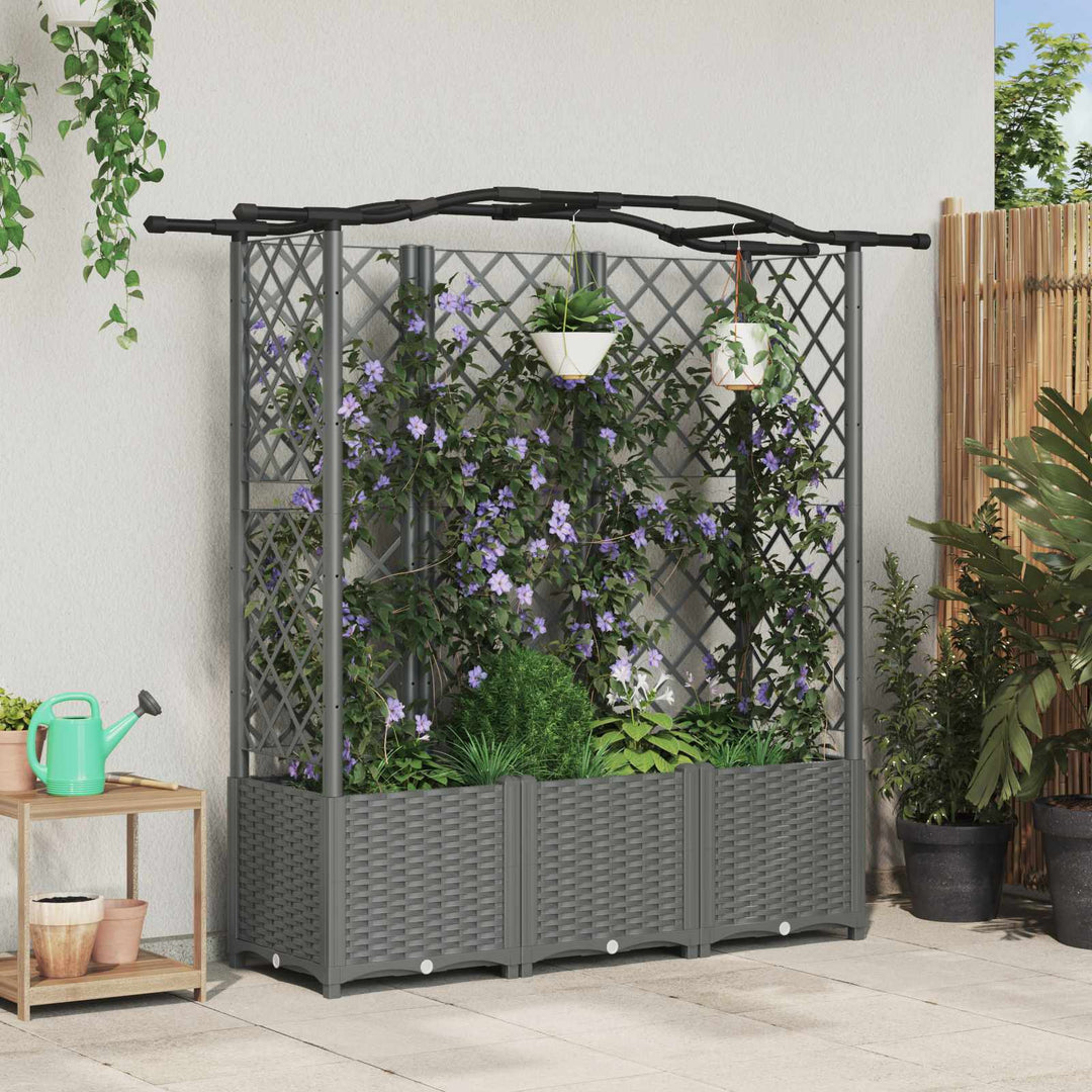 Hævet Bed med Trellis og Tag Lysegrå 163 x 40 x 138 cm PP