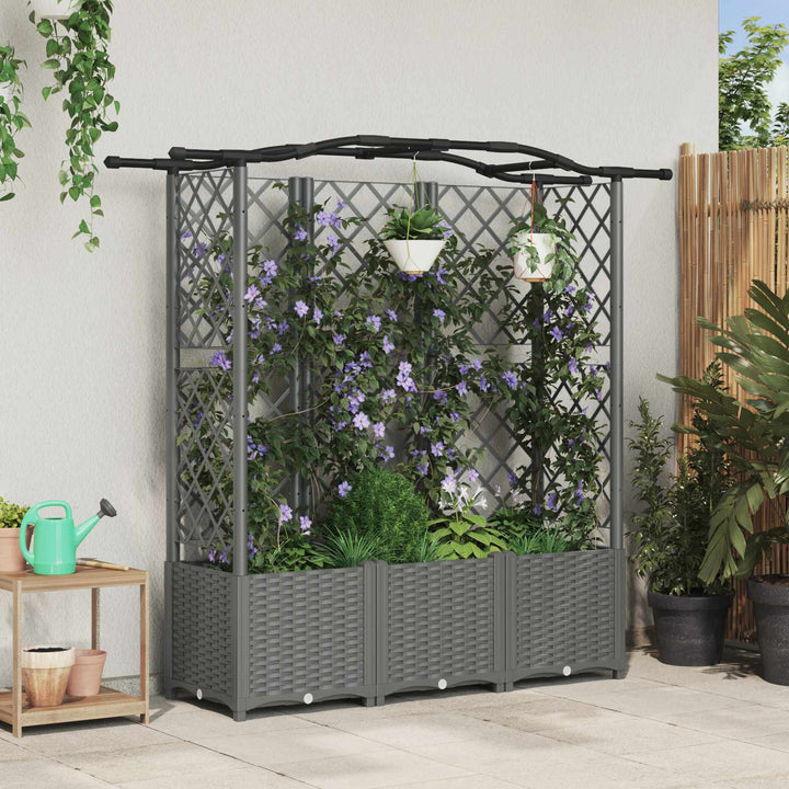 Hævet Bed med Trellis og Tag Lysegrå 163 x 40 x 138 cm PP
