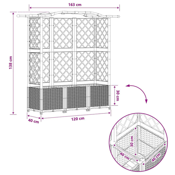 Hævet Bed med Trellis og Tag Lysegrå 163 x 40 x 138 cm PP