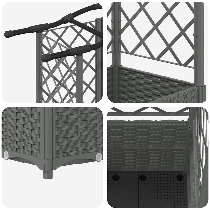 Hævet Bed med Trellis og Tag Lysegrå 204 x 40 x 138 cm PP