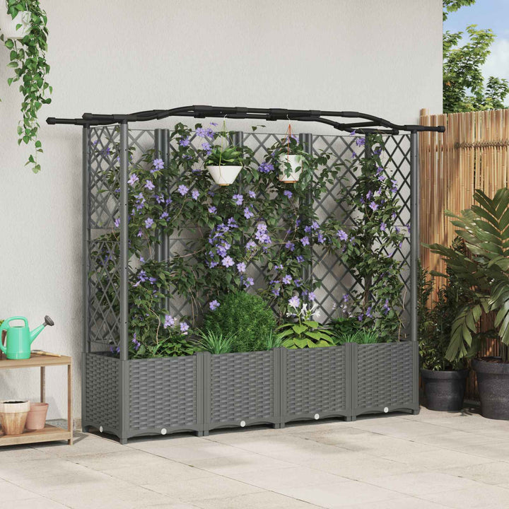 Hævet Bed med Trellis og Tag Lysegrå 204 x 40 x 138 cm PP