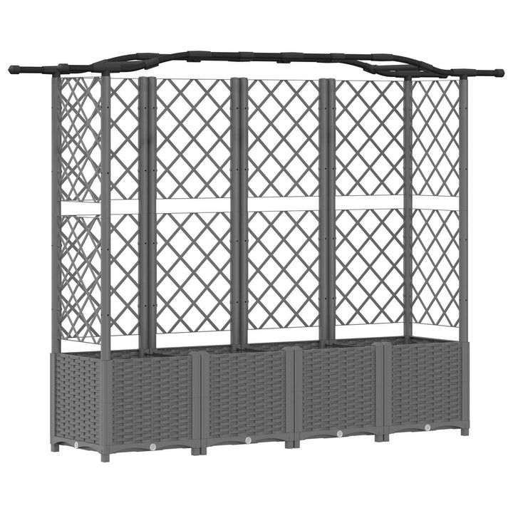 Hævet Bed med Trellis og Tag Lysegrå 204 x 40 x 138 cm PP