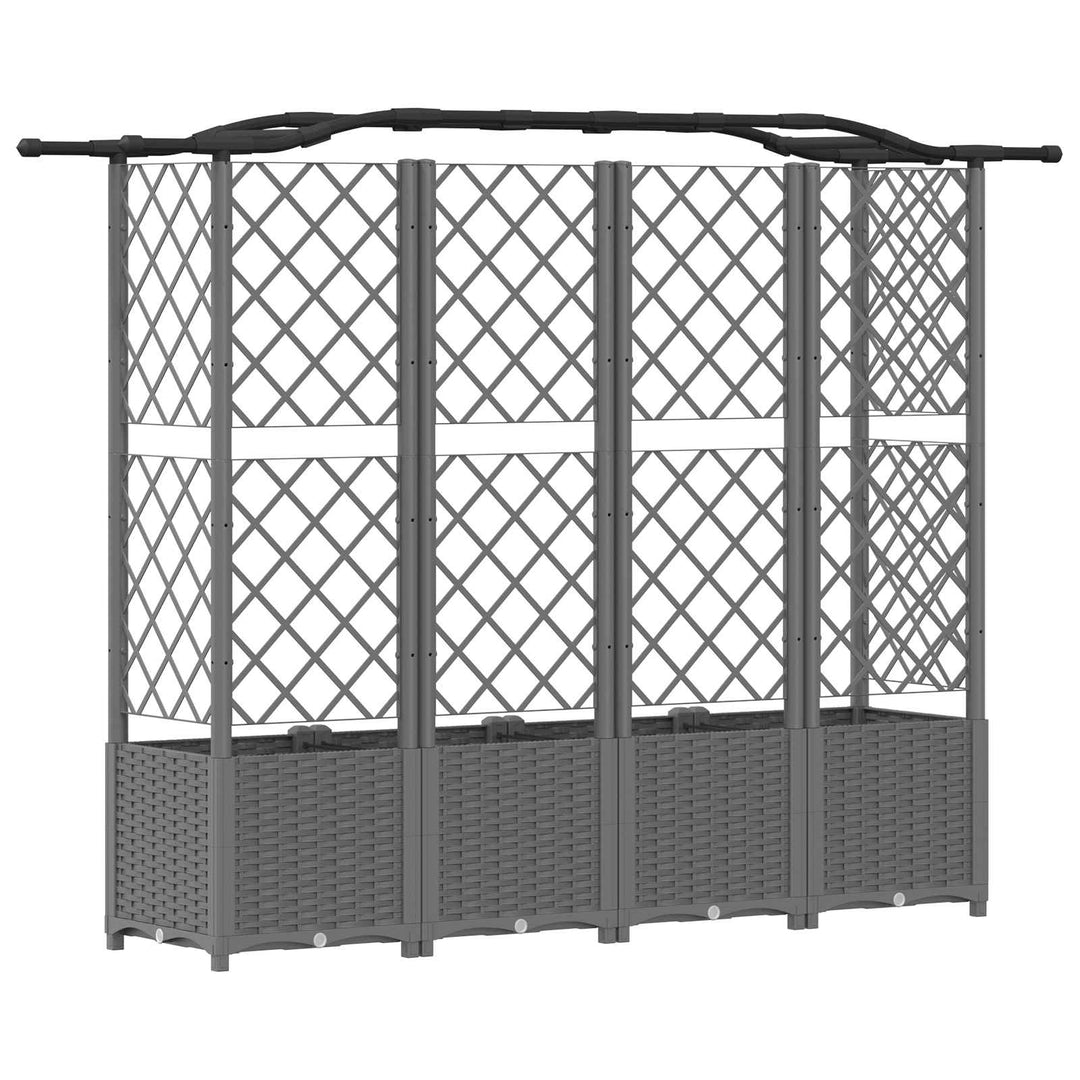 Hævet Bed med Trellis og Tag Lysegrå 204 x 40 x 138 cm PP