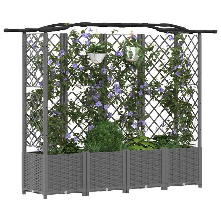Hævet Bed med Trellis og Tag Lysegrå 204 x 40 x 138 cm PP