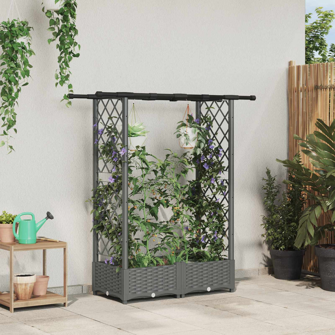 Hævet Bed med Trellis og Tag Lysegrå 122,5 x 40 x 121 cm PP