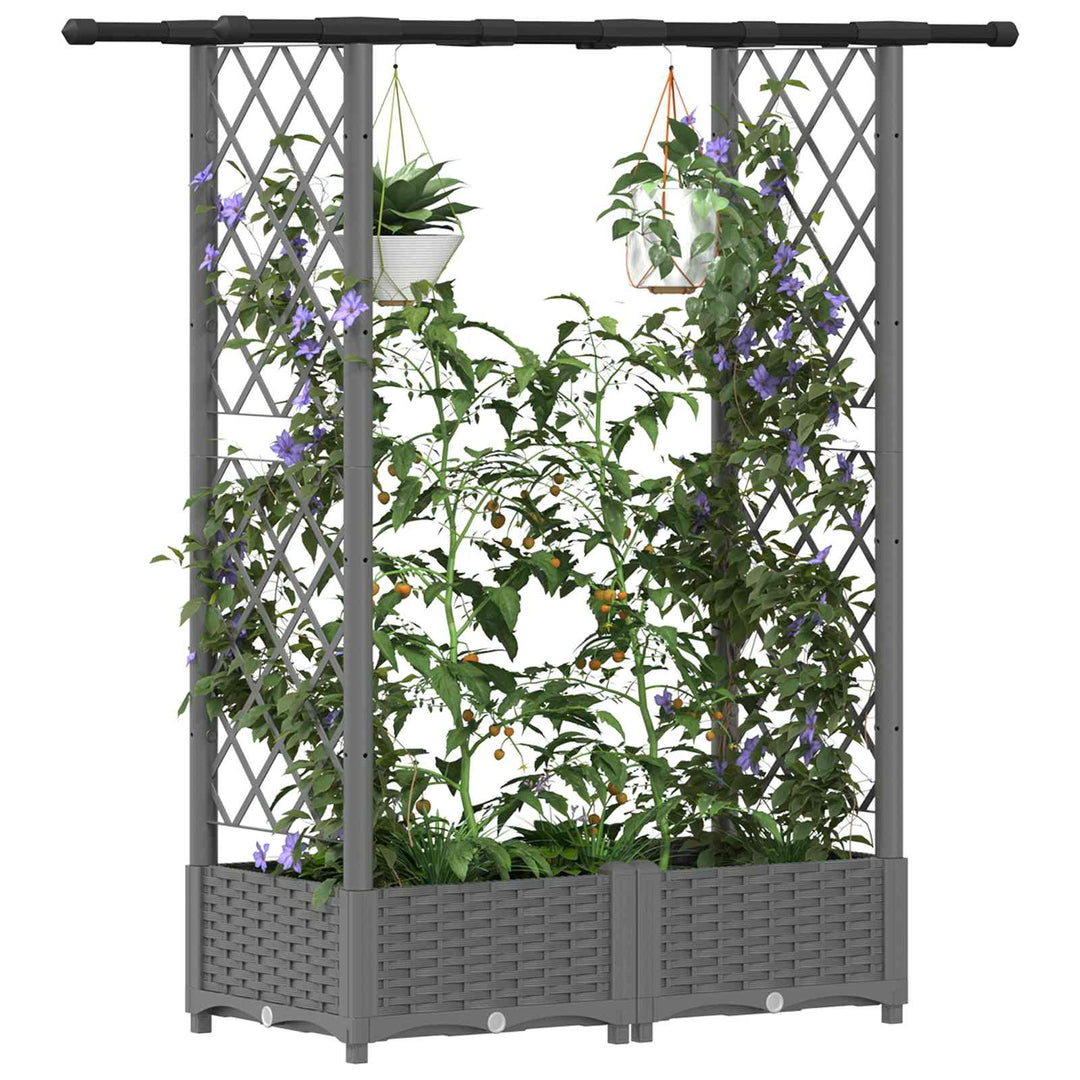 Hævet Bed med Trellis og Tag Lysegrå 122,5 x 40 x 121 cm PP