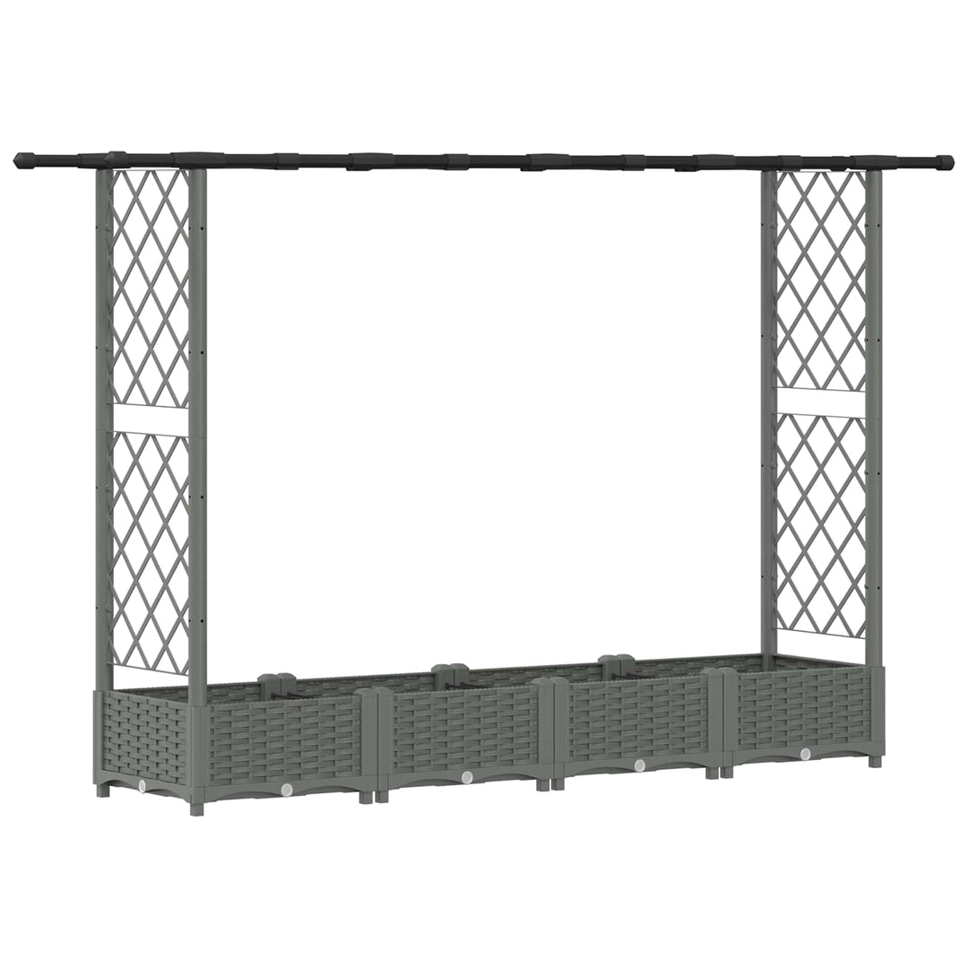 Hævet Bed med Trellis og Tag Lysegrå 203 x 40 x 121 cm PP
