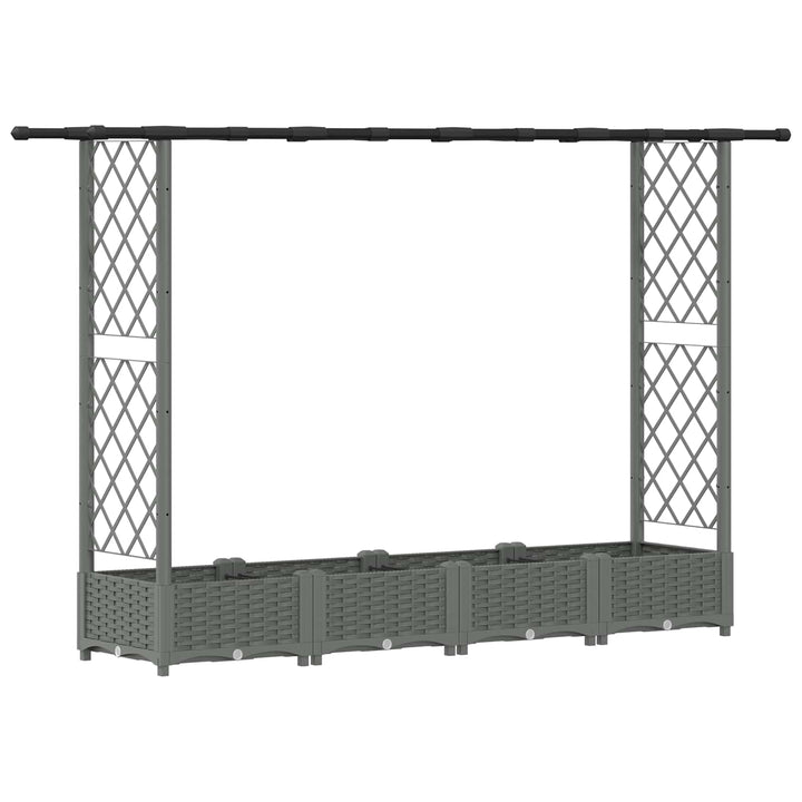 Hævet Bed med Trellis og Tag Lysegrå 203 x 40 x 121 cm PP