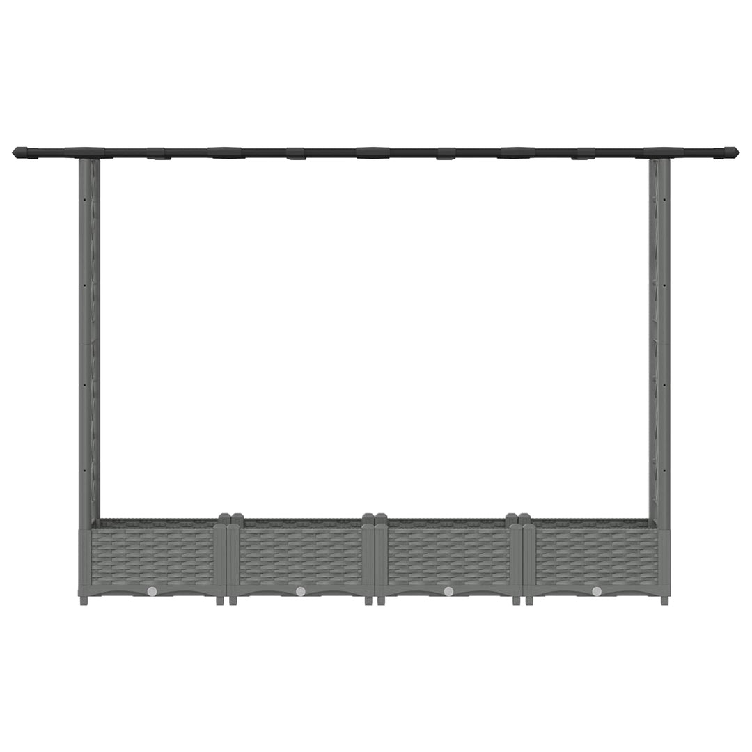 Hævet Bed med Trellis og Tag Lysegrå 203 x 40 x 121 cm PP