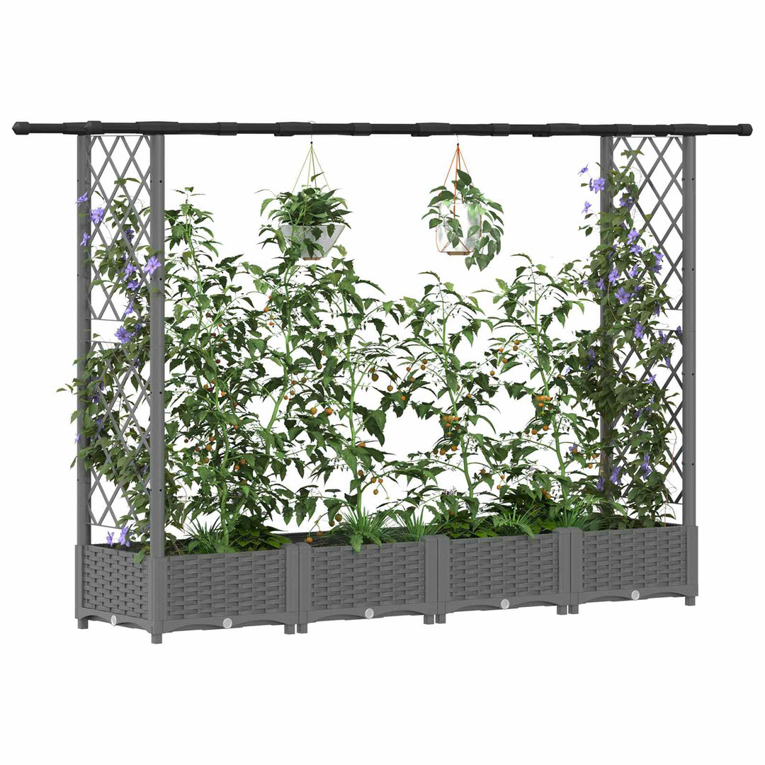 Hævet Bed med Trellis og Tag Lysegrå 203 x 40 x 121 cm PP