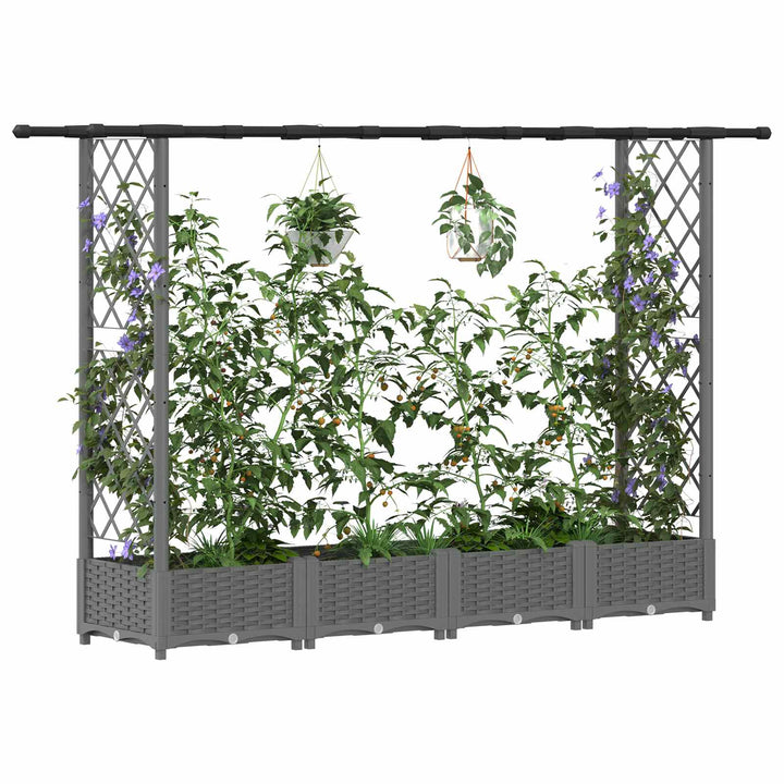 Hævet Bed med Trellis og Tag Lysegrå 203 x 40 x 121 cm PP