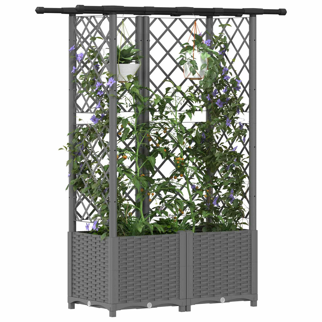 Hævet Bed med Trellis og Tag Lysegrå 124,5 x 40 x 138 cm PP