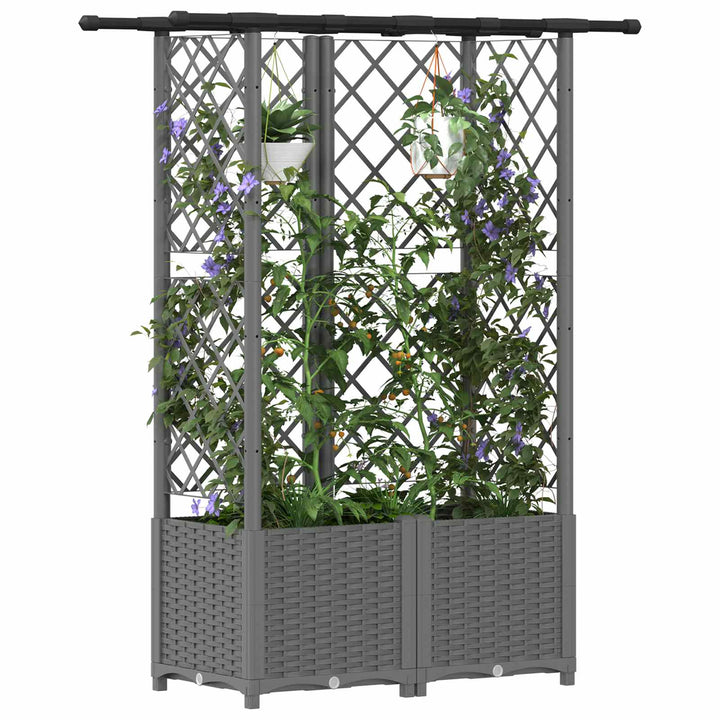 Hævet Bed med Trellis og Tag Lysegrå 124,5 x 40 x 138 cm PP