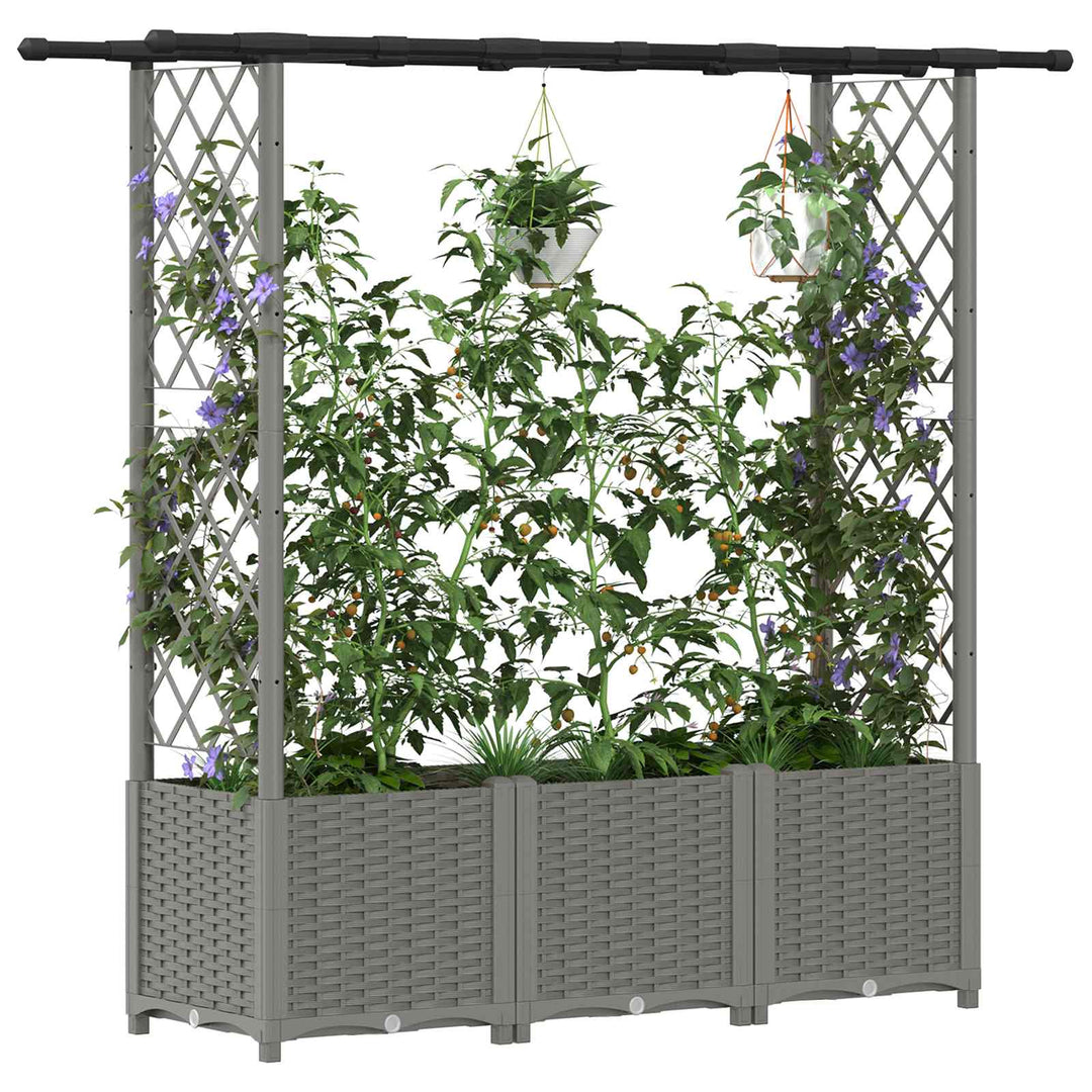 Hævet Bed med Trellis og Tag Lysegrå 162,5 x 40 x 136 cm PP