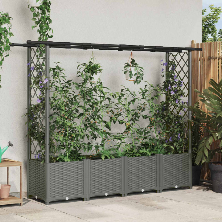 Hævet Bed med Trellis og Tag Lysegrå 203 x 40 x 136 cm PP
