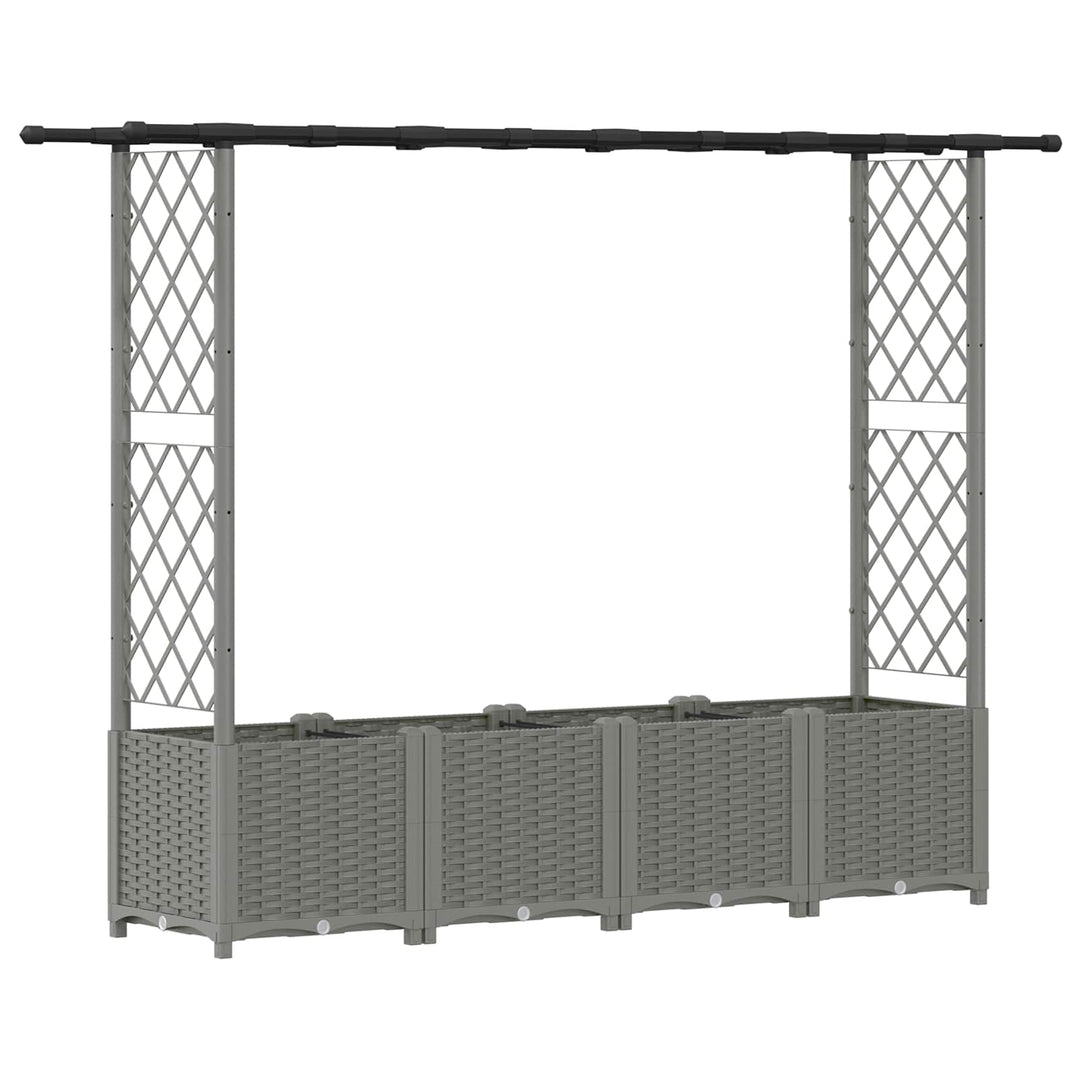 Hævet Bed med Trellis og Tag Lysegrå 203 x 40 x 136 cm PP