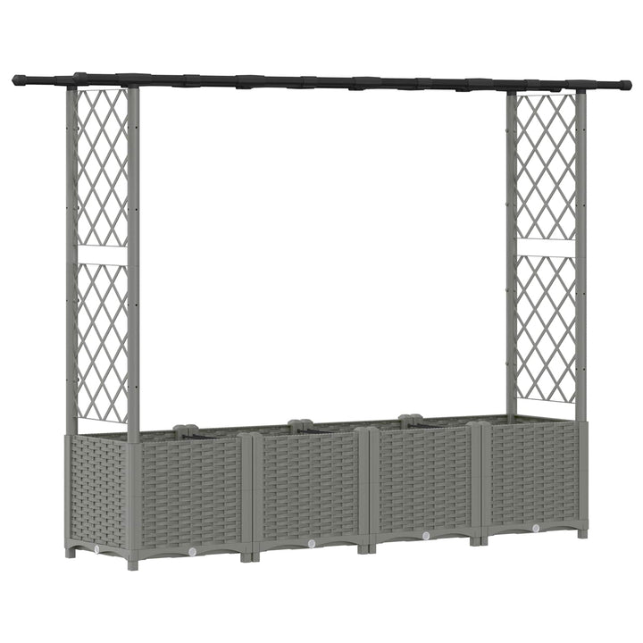 Hævet Bed med Trellis og Tag Lysegrå 203 x 40 x 136 cm PP