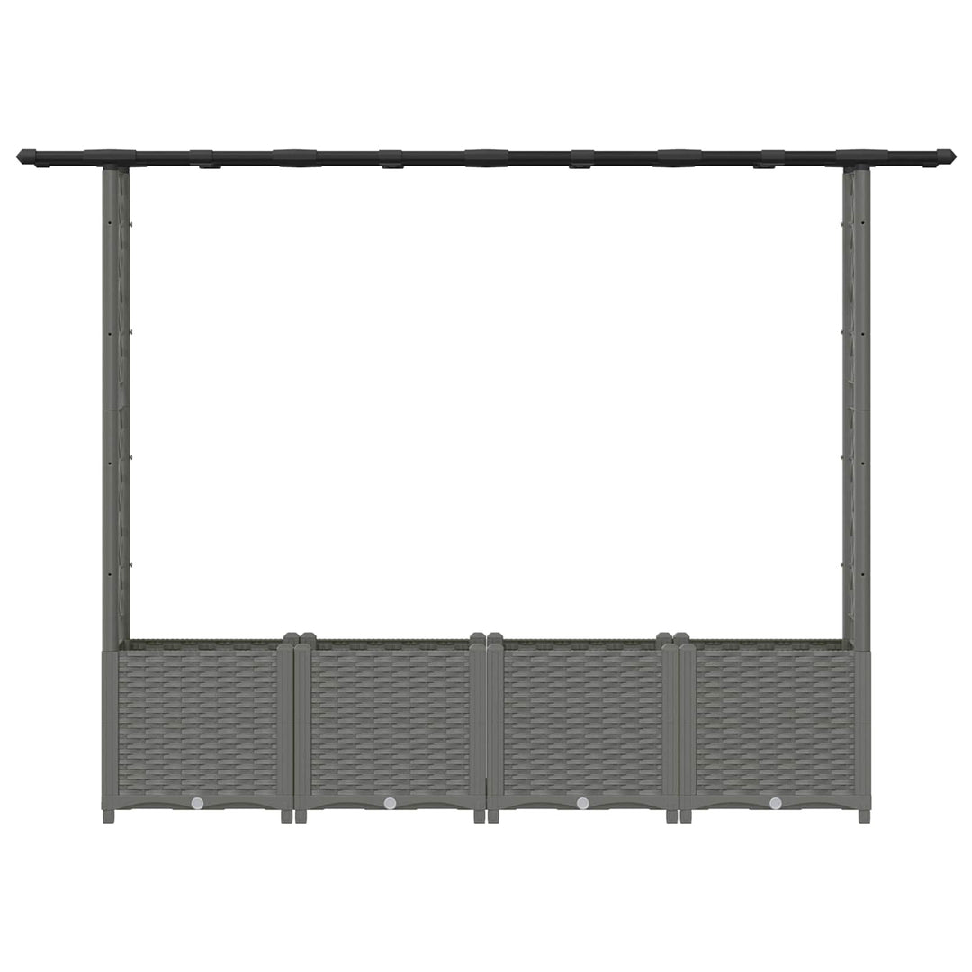 Hævet Bed med Trellis og Tag Lysegrå 203 x 40 x 136 cm PP
