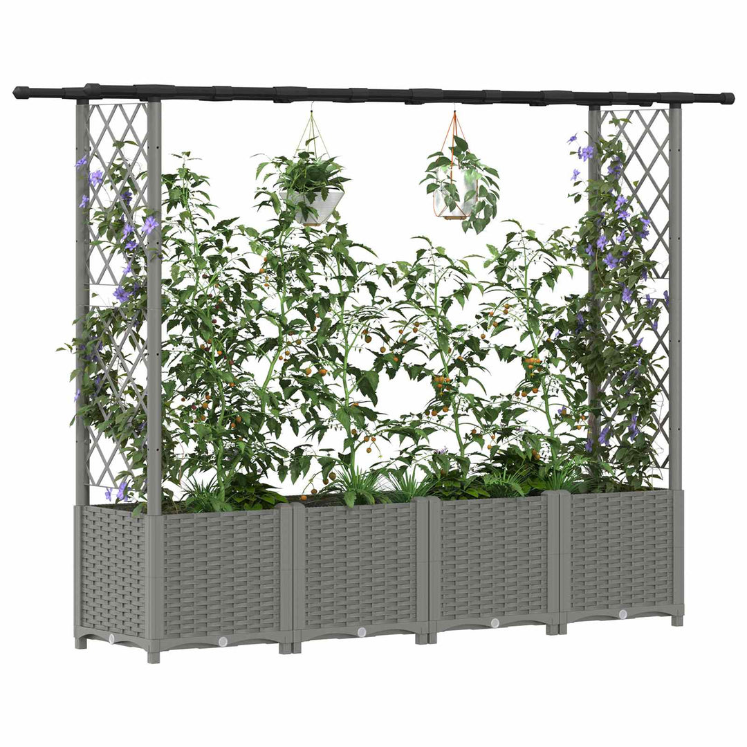 Hævet Bed med Trellis og Tag Lysegrå 203 x 40 x 136 cm PP