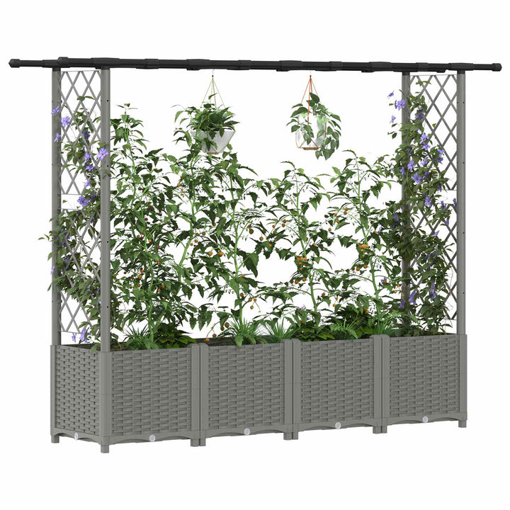 Hævet Bed med Trellis og Tag Lysegrå 203 x 40 x 136 cm PP