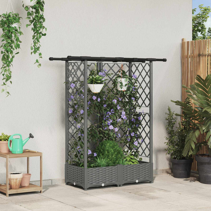 Hævet Bed med Trellis og Tag Lysegrå 124 x 40 x 121 cm PP