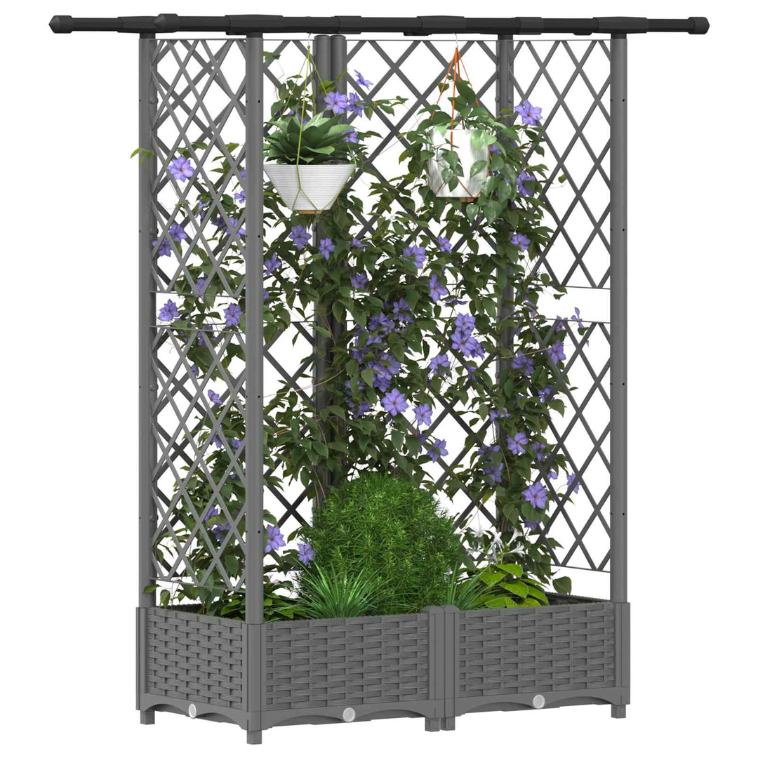 Hævet Bed med Trellis og Tag Lysegrå 124 x 40 x 121 cm PP
