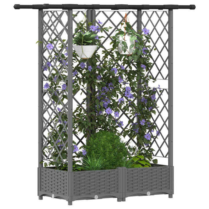 Hævet Bed med Trellis og Tag Lysegrå 124 x 40 x 121 cm PP