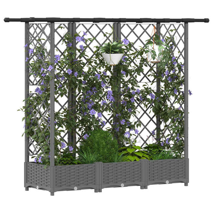 Hævet Bed med Trellis og Tag Lysegrå 164 x 40 x 121 cm PP