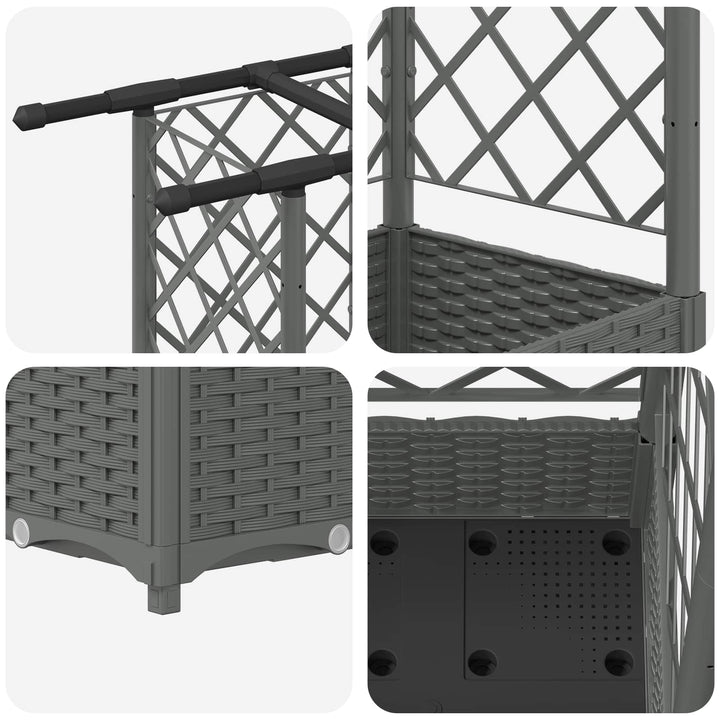 Hævet Bed med Trellis og Tag Lysegrå 202,5 x 40 x 121 cm PP