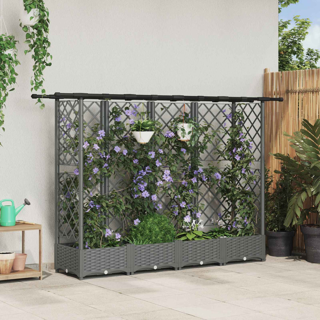 Hævet Bed med Trellis og Tag Lysegrå 202,5 x 40 x 121 cm PP