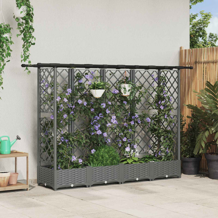 Hævet Bed med Trellis og Tag Lysegrå 202,5 x 40 x 121 cm PP