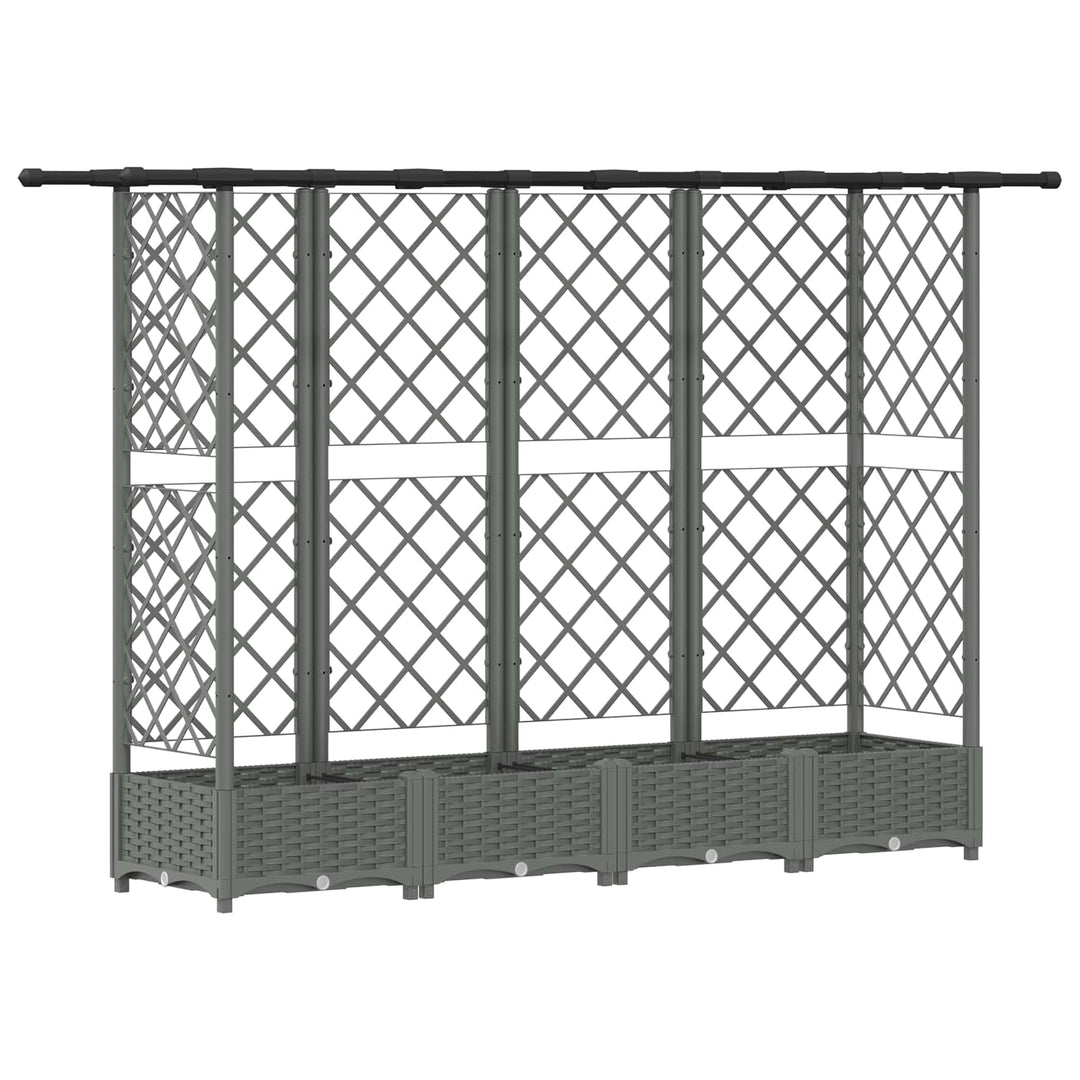 Hævet Bed med Trellis og Tag Lysegrå 202,5 x 40 x 121 cm PP