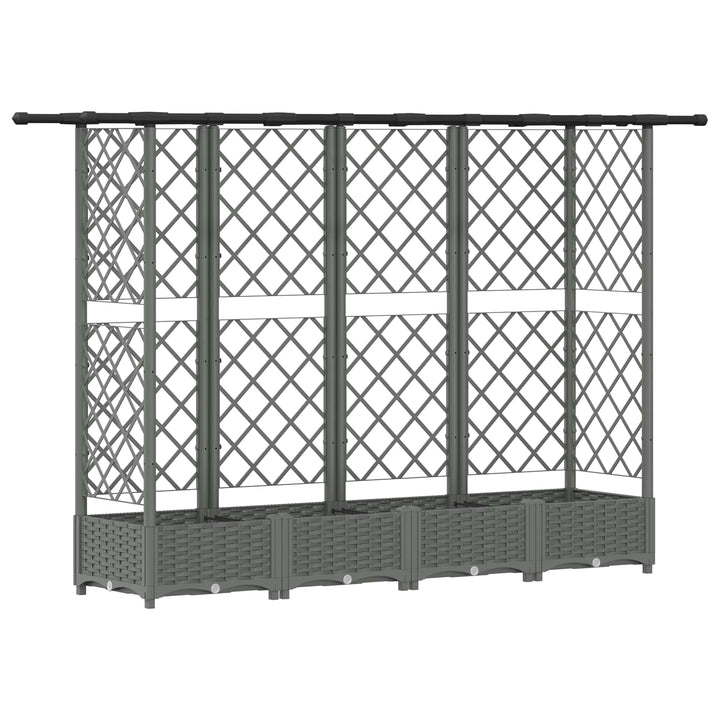 Hævet Bed med Trellis og Tag Lysegrå 202,5 x 40 x 121 cm PP
