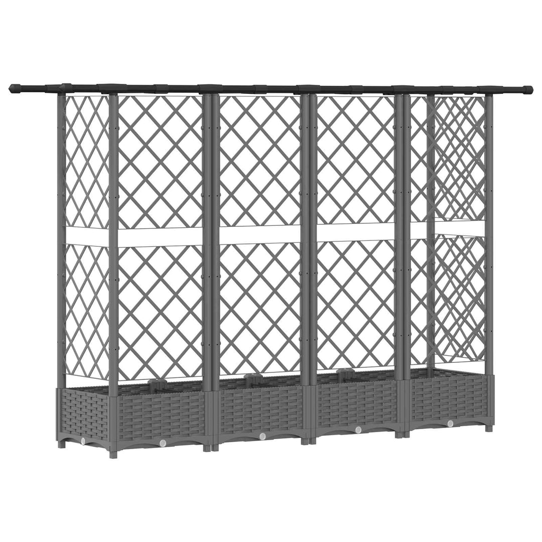 Hævet Bed med Trellis og Tag Lysegrå 202,5 x 40 x 121 cm PP