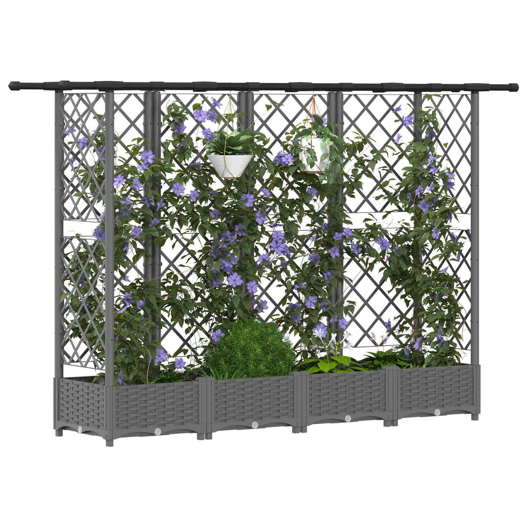Hævet Bed med Trellis og Tag Lysegrå 202,5 x 40 x 121 cm PP