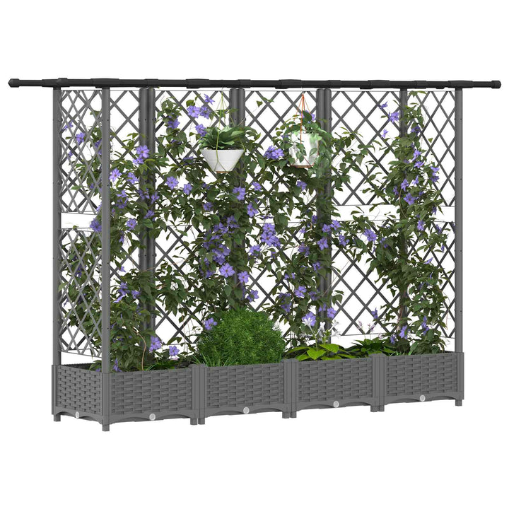 Hævet Bed med Trellis og Tag Lysegrå 202,5 x 40 x 121 cm PP
