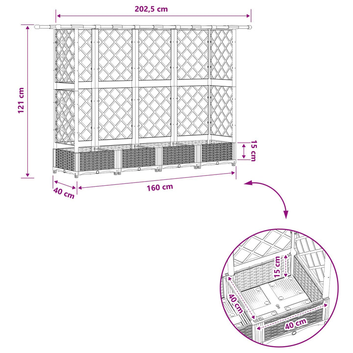 Hævet Bed med Trellis og Tag Lysegrå 202,5 x 40 x 121 cm PP