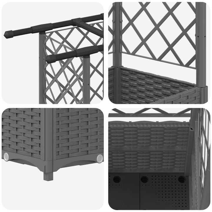 Hævet Bed med Trellis og Tag Lysegrå 124 x 40 x 136 cm PP