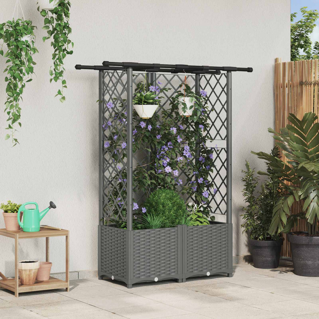 Hævet Bed med Trellis og Tag Lysegrå 124 x 40 x 136 cm PP
