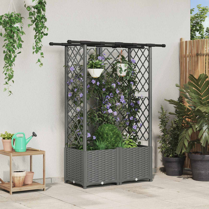 Hævet Bed med Trellis og Tag Lysegrå 124 x 40 x 136 cm PP