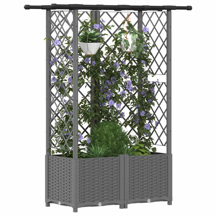 Hævet Bed med Trellis og Tag Lysegrå 124 x 40 x 136 cm PP