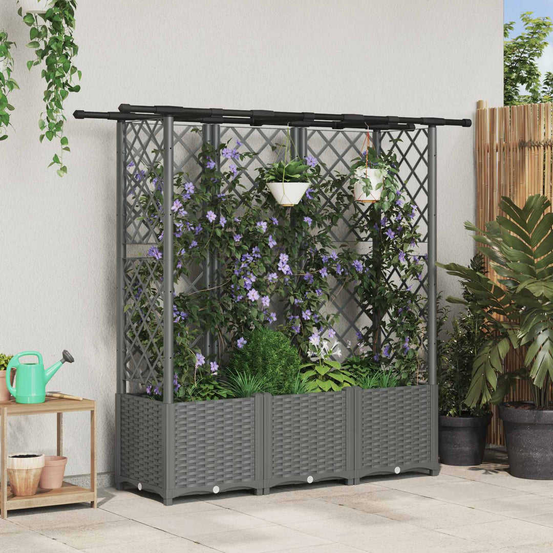Hævet Bed med Trellis og Tag Lysegrå 163,5 x 40 x 136 cm PP