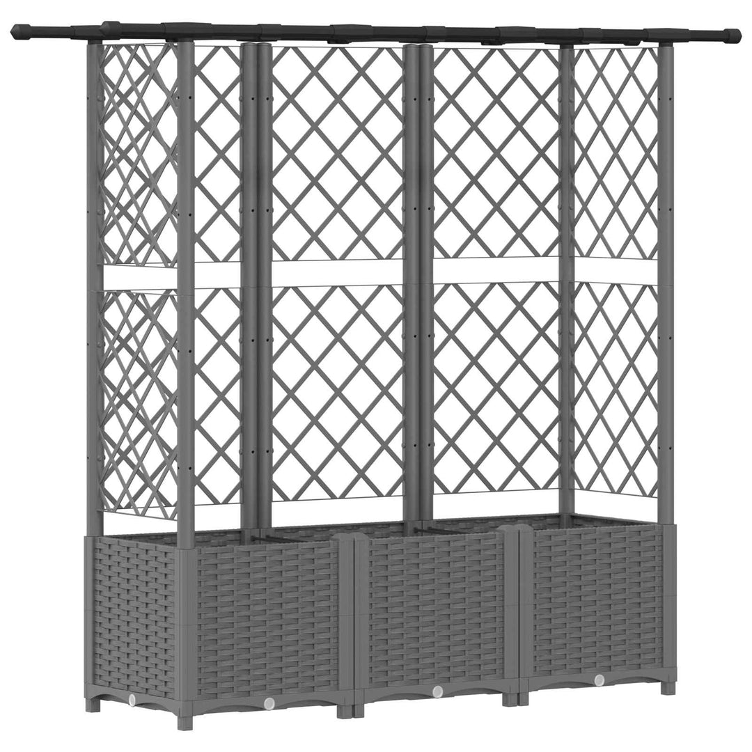 Hævet Bed med Trellis og Tag Lysegrå 163,5 x 40 x 136 cm PP